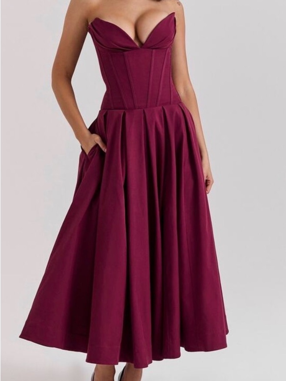 House of CB Burgundy Strapless Corset Prom Dress